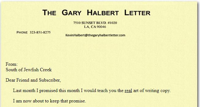 Gary Halbert Letter